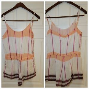 Lou & Gray Sz S Linen Romper Boho Striped Vacation Coastal